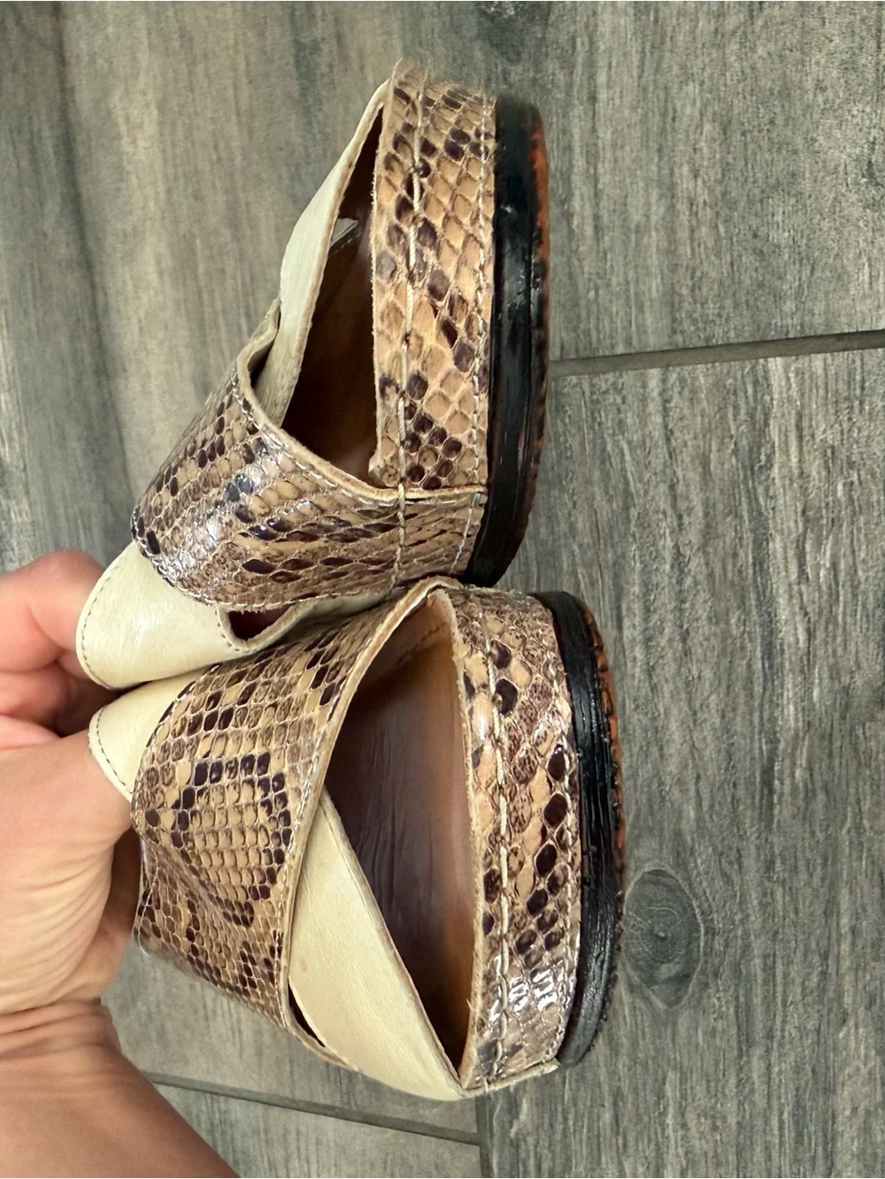MIA Sheridan leather Tan Snake-Print & Cream Crossover Slide Sandals